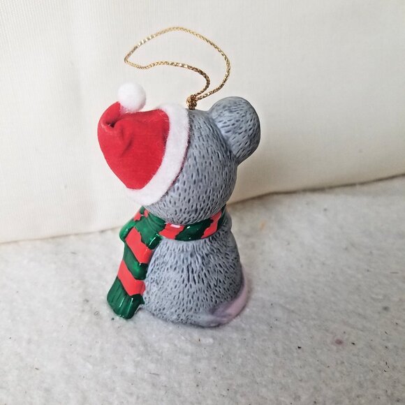 VTG Mouse Bells Bisque Porcelain‎ Christmas grey green red scarf - Picture 3 of 8